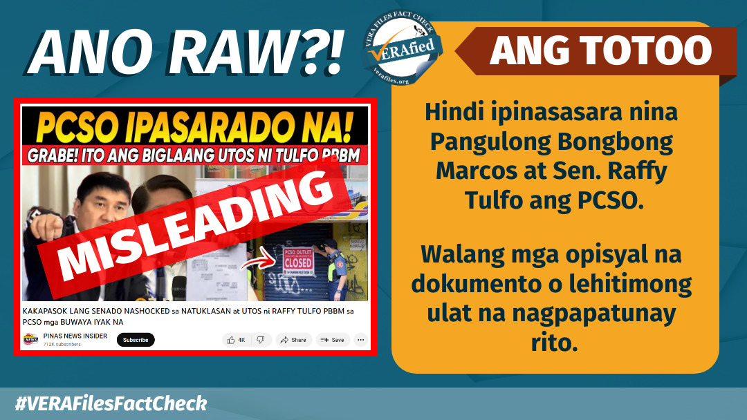 Vera Files Fact Check Marcos Tulfo Not Shutting Down Pcso Vera Files