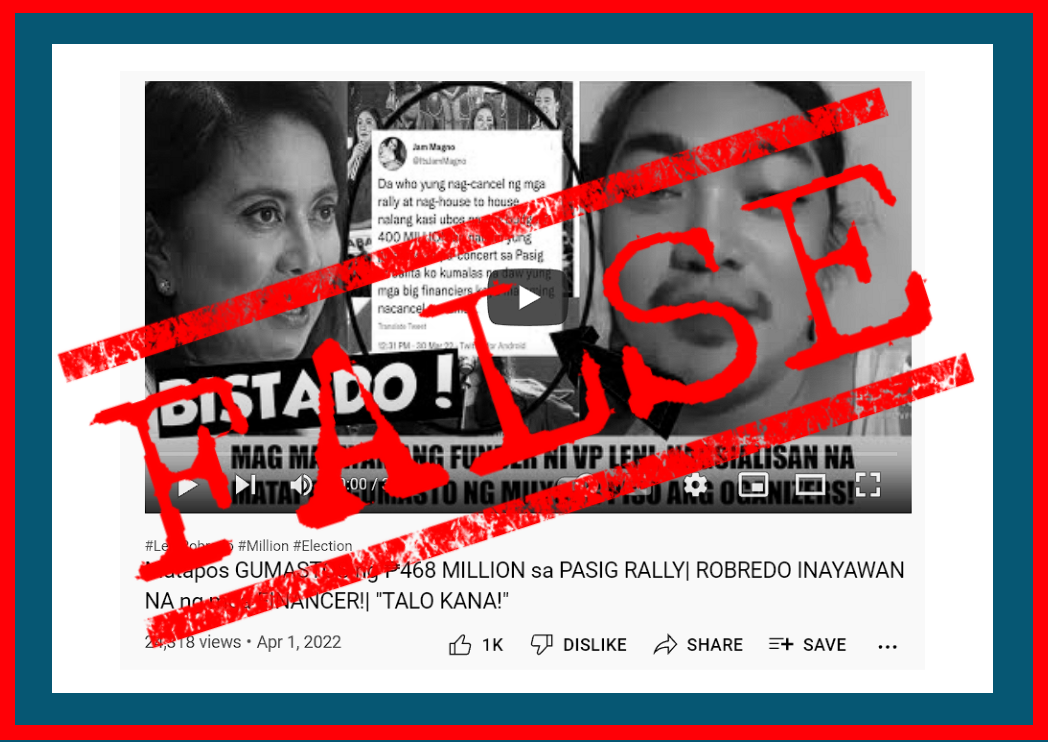 VERA FILES FACT CHECK: Robredo’s PasigLaban rally NOT worth P468 million 