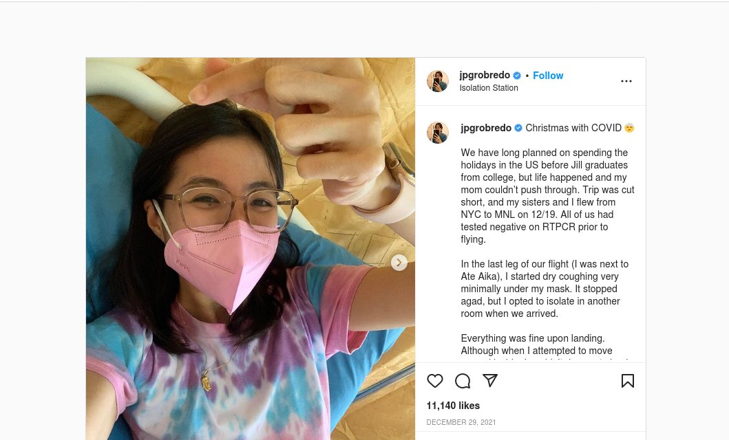 Tricia Robredo Instagram post, Dec 29, 2021