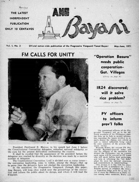 Frontpage of Malacañang -funded tabloid Ang Bayani, a play on the CPP-NPA's official news organ, Ang Bayan.