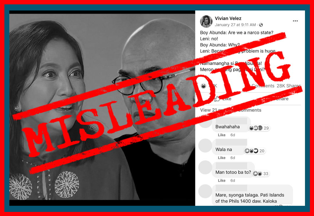 VERA FILES FACT CHECK: Actress MISLEADS with post on Robredo’s comments on PH not being a narco-state