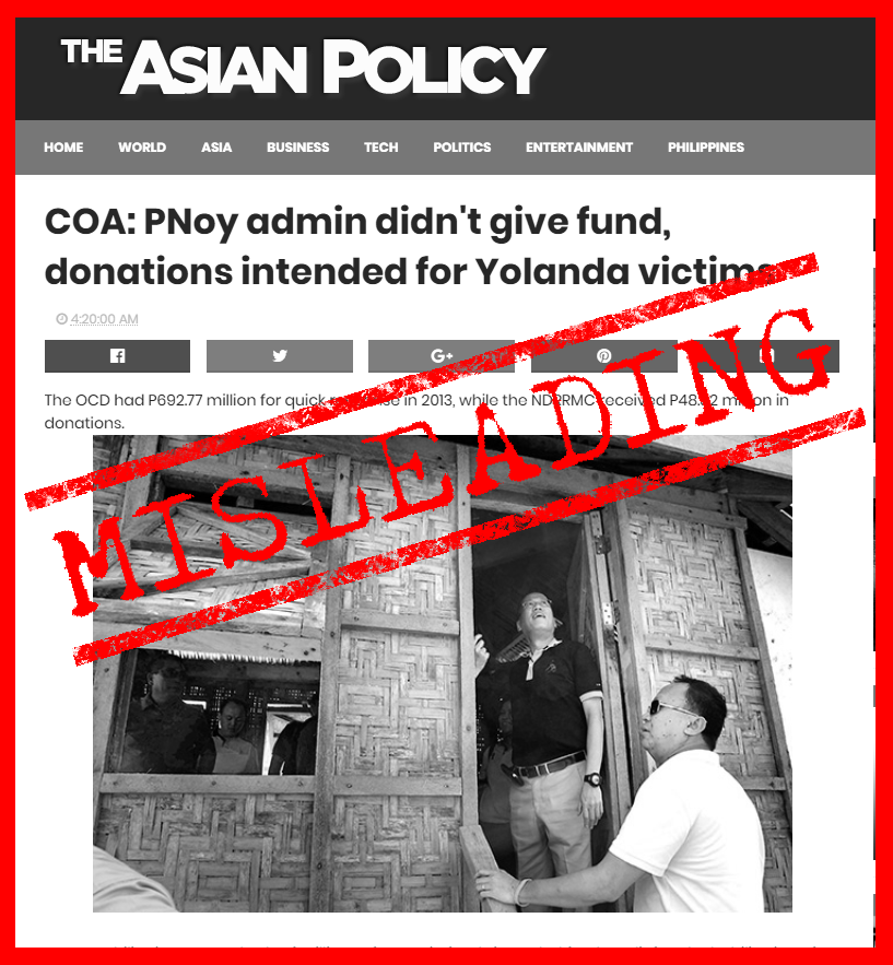 ​VERA FILES FACT CHECK: Online posts MISLEAD with old story on Noynoy Aquino’s undistributed Yolanda funds