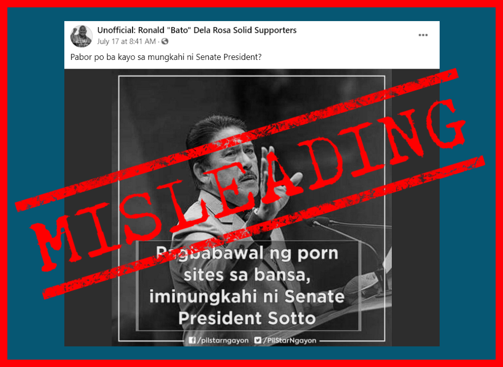 VERA FILES FACT CHECK: Tito Sotto’s statement on porn ban is from 2018, NOT recent