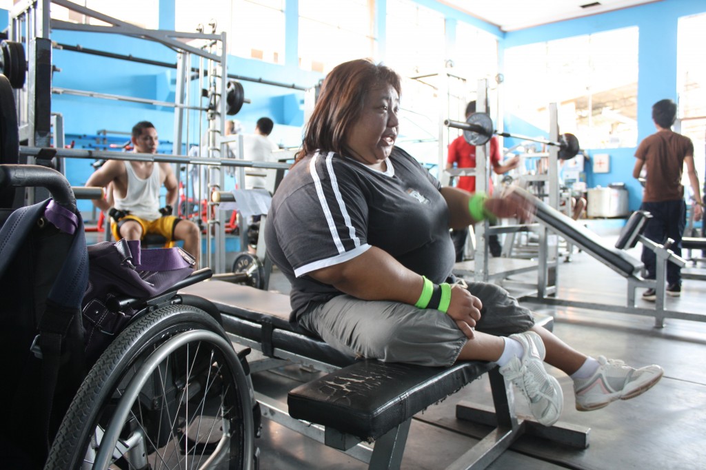 Adeline Dumapong-Ancheta during a break while training at the Pelaez Sports Center, Cagayan de Oro City for the 2012 Paralympics in London. Photo by CONG B. CORRALES.