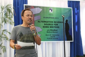 Filipino Society of Composers, Authors, and Publishers (FILSCAP) president Noel Cabangon speaks in a FILSCAP event on March 20. Photo from FILSCAP Facebook page.