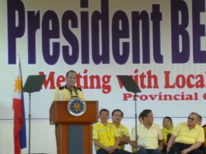 President Aquino delivers speech at the Provincial Capitol Gym in Marawi City on Monday, April 22. (PHOTO BY CAROLYN O. ARGUILLAS)