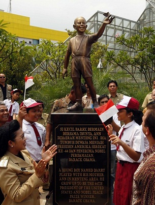 A bronze statue of U.S. President Barack Obama as a boy is unveiled at Menteng Park in Jakarta