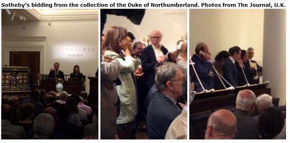 Scenes from Sotheby's July 2014 bidding of items from Duke of Northumberland. Photo from The Journal, U.K.
