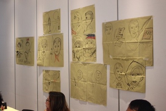 Drawings of Jose Rizal and Andres Bonifacio done at the workshop.