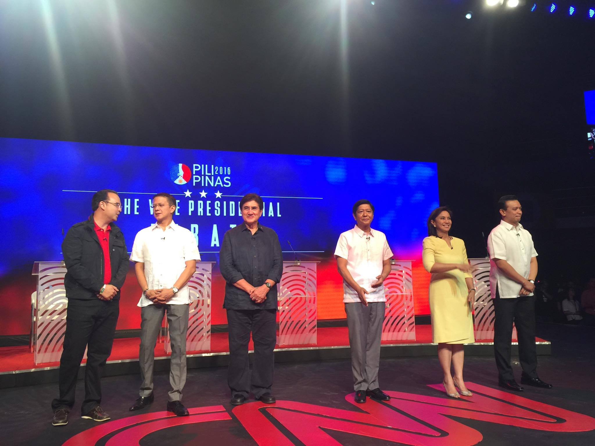 Five of the six vice presidential candidates talked about Mindanao, but failed to mention already-signed peace deals. Photo by LALA ORDENES