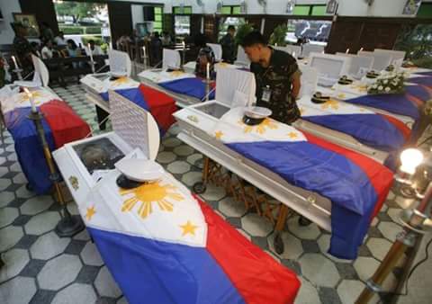Soldiers who were killed in the April 9 battle with the Abu Sayaff at the Wesmincom headquarters.