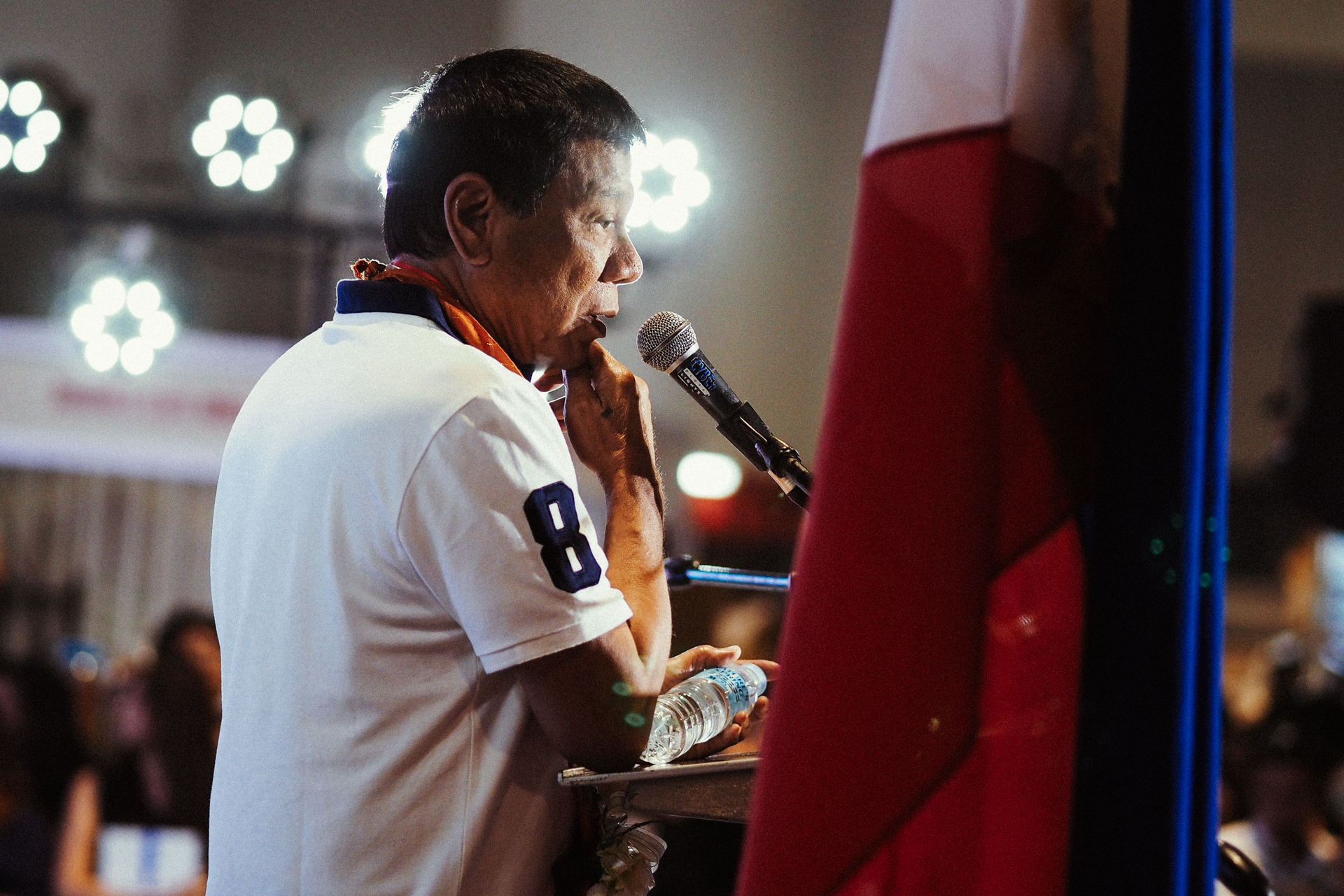 Presidential candidate Rodrigo Duterte uses the flag as prop in all his rallies to underscore his patriotism.