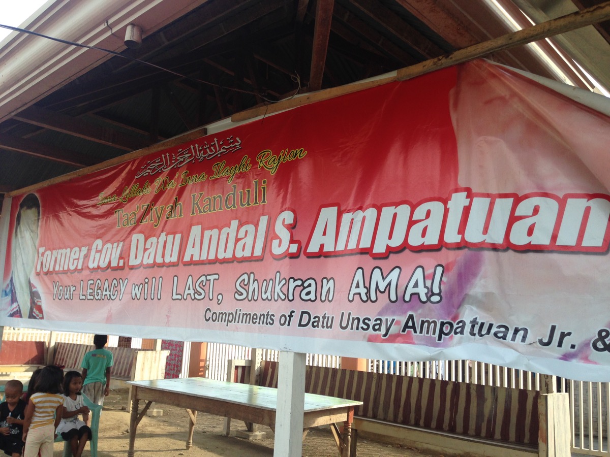 Tarpaulin banners hang over the resting place of Andal Ampatuan Sr inside the Ampatuan compound in Barangay Poblacion, Shariff Aguak, Maguindano. This one reads, “Your legacy will last, Shukran Ama!” 