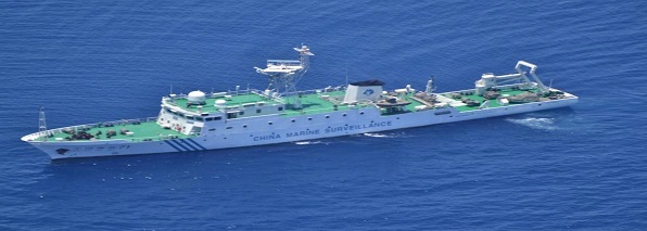 One of the three Chinese Coastguard Maritime Surveillance ships in Scarborough shoal in April 2012