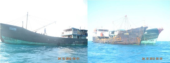 Two of the Chinese vessels intercepted in Scarborough shoal on April 10, 2012.