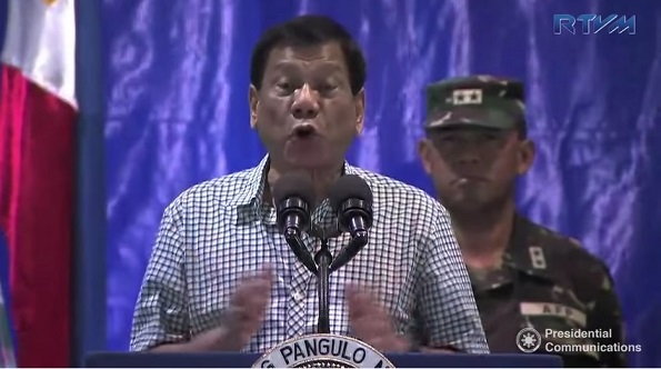 Pres. Duterte threatens to declare martial law while talking to troops in Camp Evangelista Aug. 9, 2016.