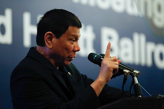 Pres. Duterte lambasts the United States before Filipino community in Beijing.