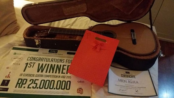 Aaron Aguila's lucky guitar when he won the Jakarta ASEAN competition last year.