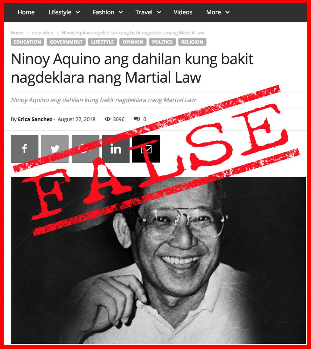 VERA FILES FACT CHECK: Report claiming Ninoy Aquino reason for martial law declaration FALSE