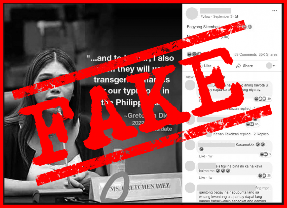 VERA FILES FACT CHECK: FB posts claiming Gretchen Diez wants ‘trans’ names for typhoons FAKE