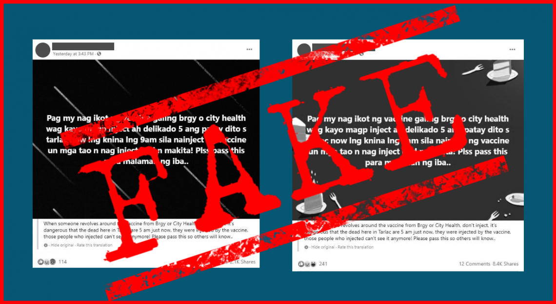 VERA FILES FACT CHECK: Post claiming vaccine killed five people in Tarlac FAKE