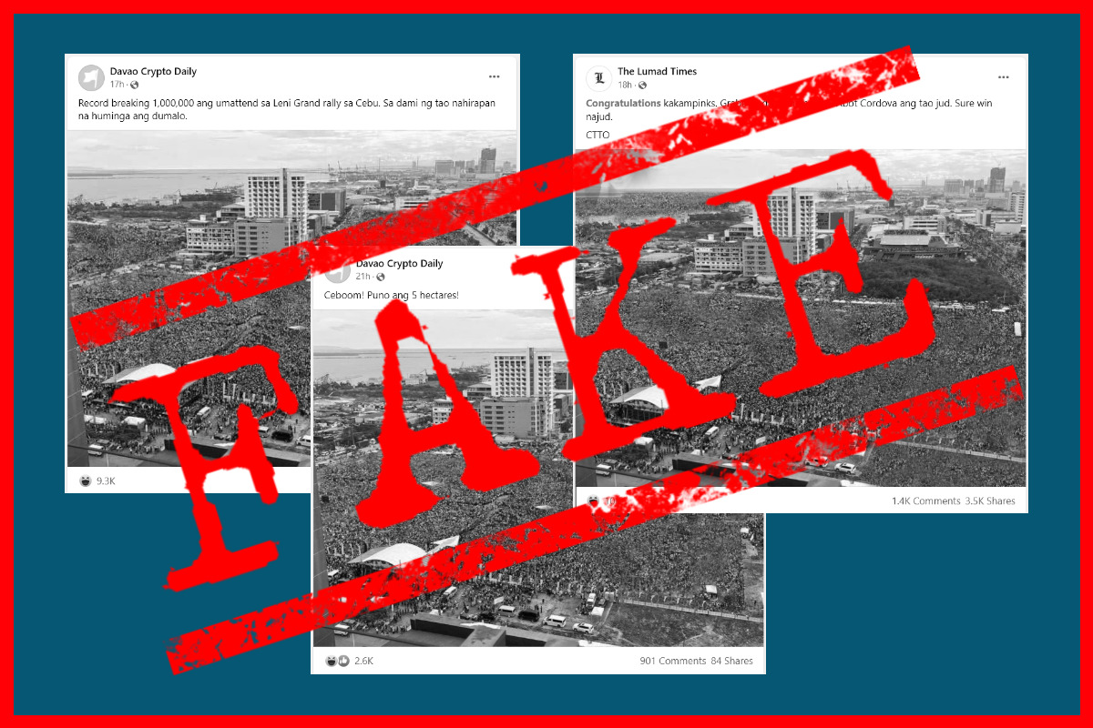 VERA FILES FACT CHECK: Pro-Uniteam FB pages spread FAKE photo of Robredo’s Cebu rally