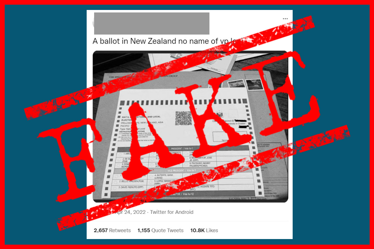 VERA FILES FACT CHECK:  Ballot in New Zealand missing Robredo’s name is FAKE