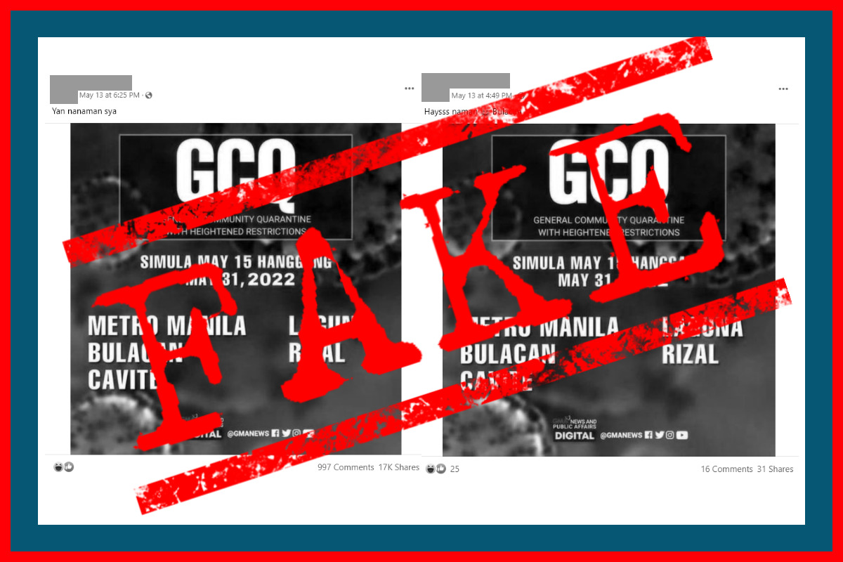 VERA FILES FACT CHECK: FAKE infog claims NCR, 4 provinces under GCQ with heightened restrictions