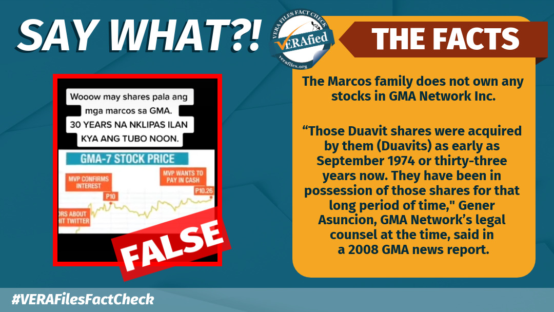 VERA FILES FACT CHECK: Marcoses DON’T own GMA stocks