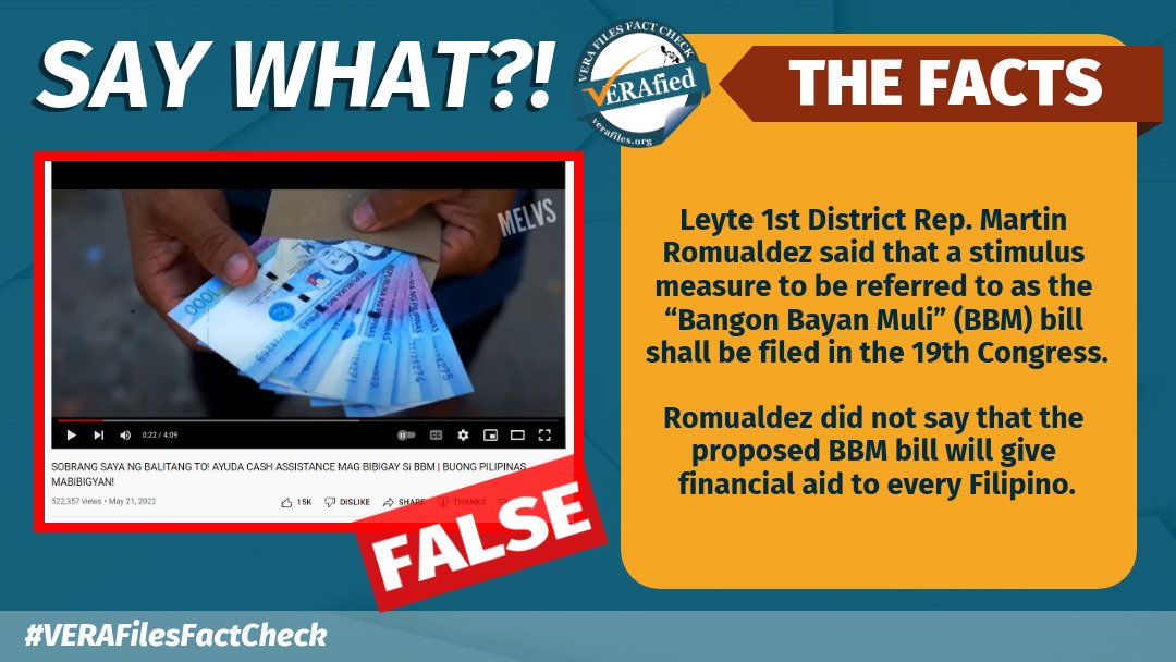 VERA FILES FACT CHECK: Cash assistance for all Filipinos under proposed BBM bill NOT TRUE