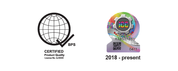 [Left to right: Certified Bureau of Product Standards (BPS) mark and Import Commodity Clearance (ICC) stickers.] These assure consumers that products conform to the relevant Philippine National Standards . Photo from DTI.