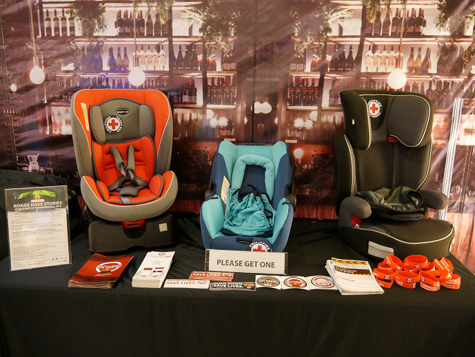 Different types of car seats are suitable depending on the age, weight and height of the user. (From L-R: Convertible car seat, rear-facing car seat, booster seat)