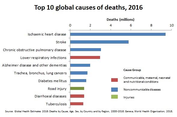 Infograph: Top 10 global causes of deaths, 2016