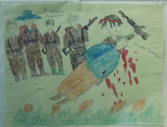Drawing of the murder of Emerito Samarca