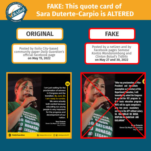 FACT CHECK Sara Duterte quote on K14 and ROTC FAKE
