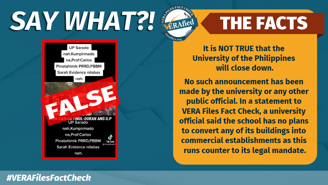 VERA FILES FACT CHECK: UP is NOT closing down