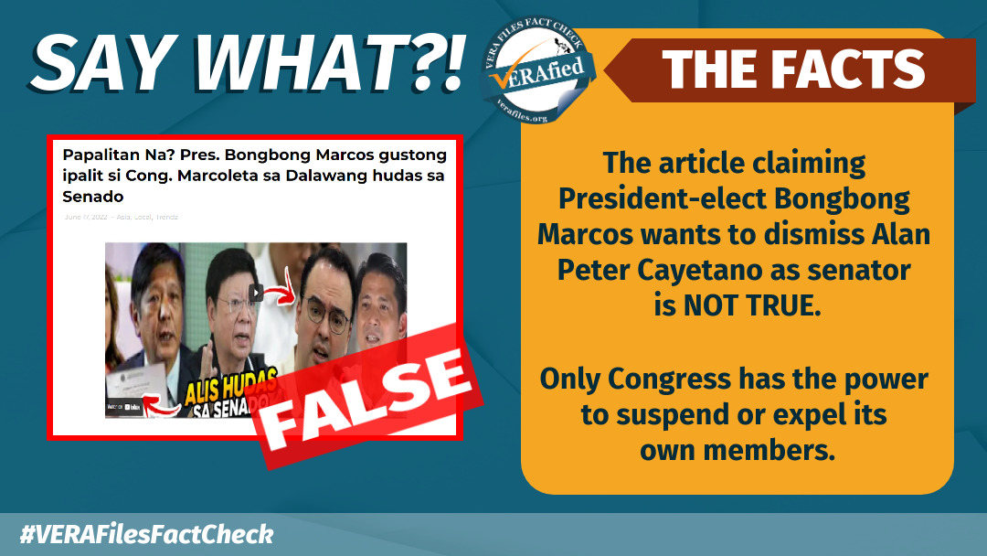 FACT CHECK: NO TRUTH to claim Marcos wants Cayetano kicked out as senator