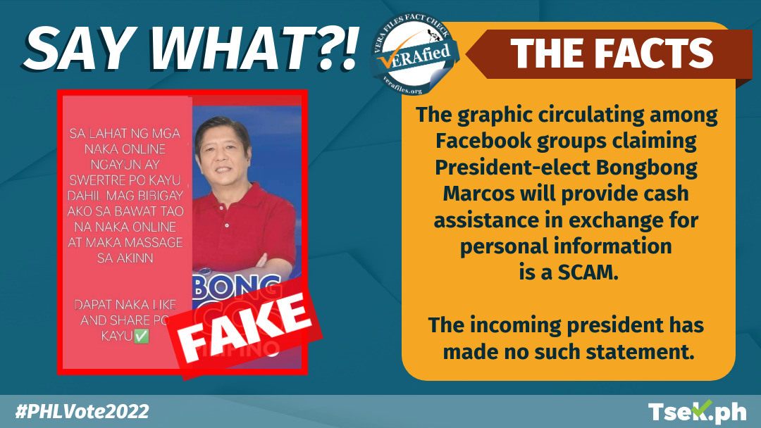 VERA FILES FACT CHECK: Marcos allegedly giving cash aid in exchange for personal information a SCAM