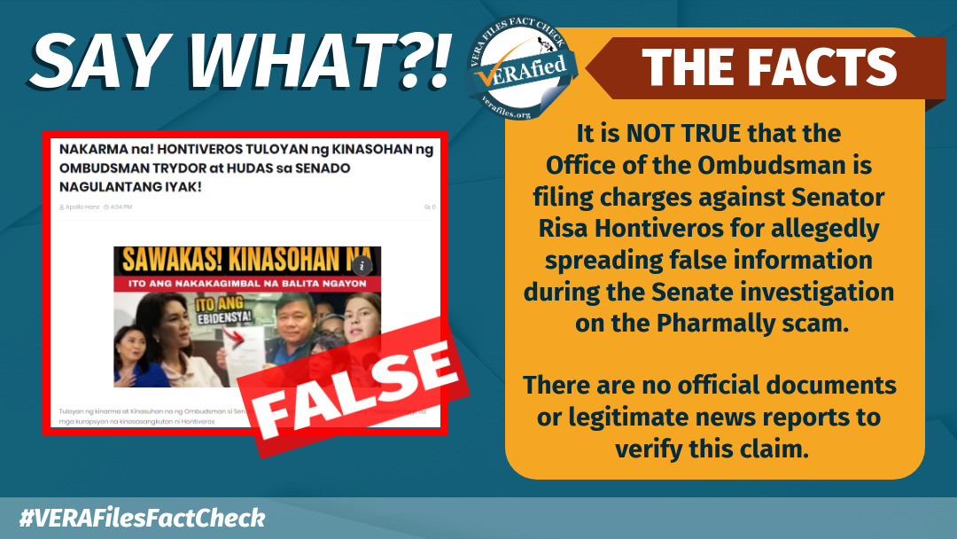 VERA FILES FACT CHECK: Ombudsman NOT filing charges vs Hontiveros