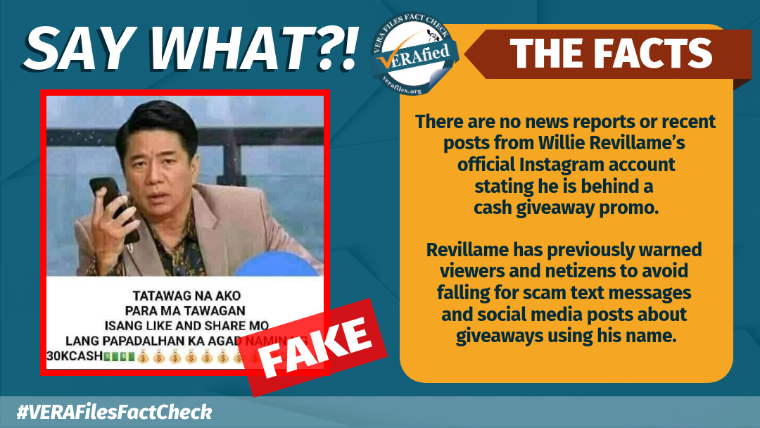 VERA FILES FACT CHECK: FAKE giveaway uses name of Willie Revillame