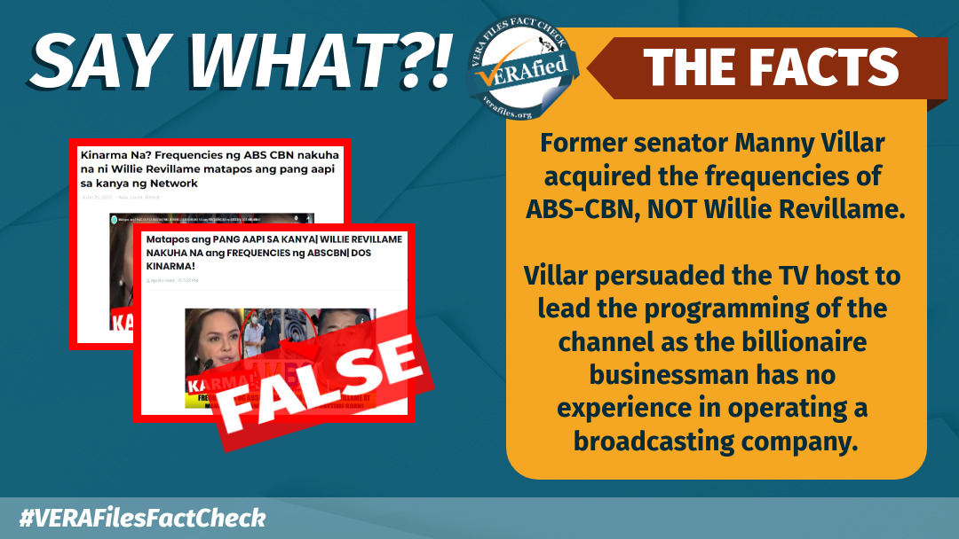 VERA FILES FACT CHECK: Manny Villar got ABS-CBN’s frequencies, NOT Willie Revillame