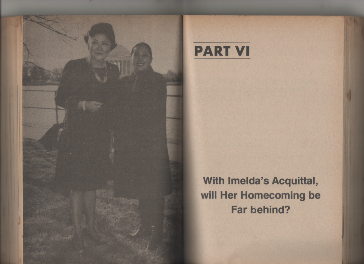 Imelda Marcos in exile in the United States with Rita Gadi, from Reynaldo Fajardo's book The Acquittal, Homecoming, and Inevitable Rise to the Presidency of Imelda Romualdez Marcos