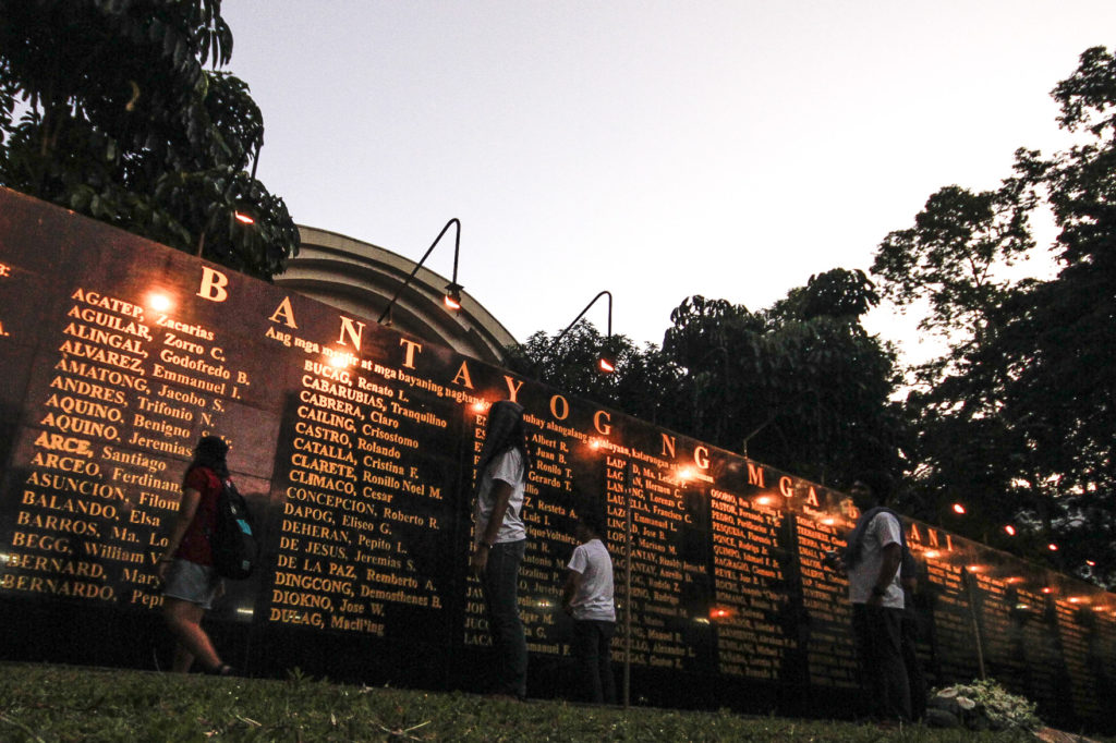 Visitors view the Wall of Remembrance at the Bantayog ng Mga Bayani on November 30, 2016.