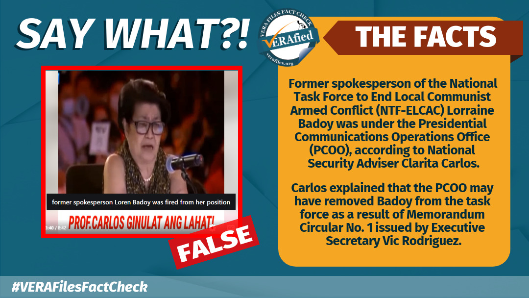 VERA FILES FACT CHECK: National Security Adviser Carlos DID NOT fire Badoy