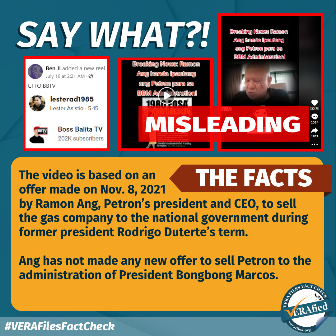 VERA FILES FACT CHECK: Offer to sell Petron to gov’t was made in 2021