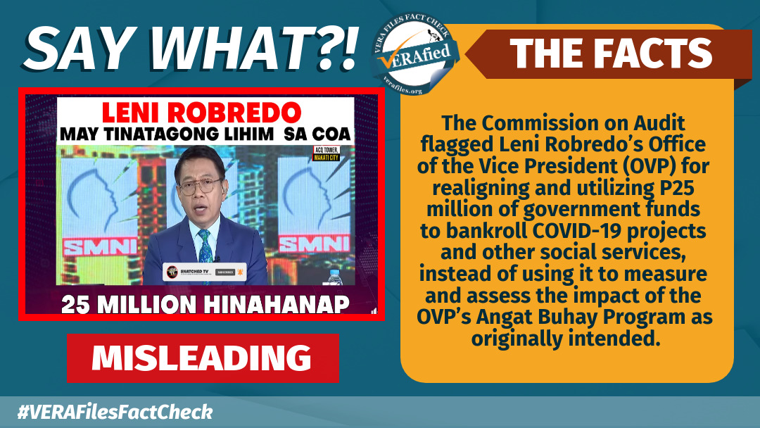 VERA FILES FACT CHECK: Robredo-led OVP did NOT ‘hide P25M’ from COA