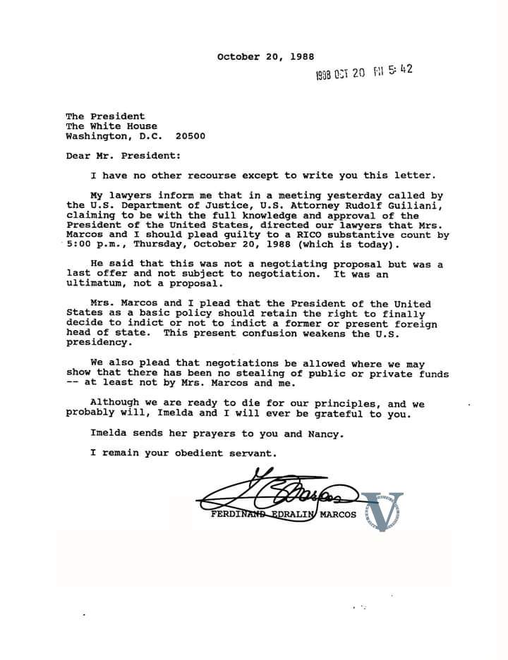 Marcos’s letter, dated October 20, 1988