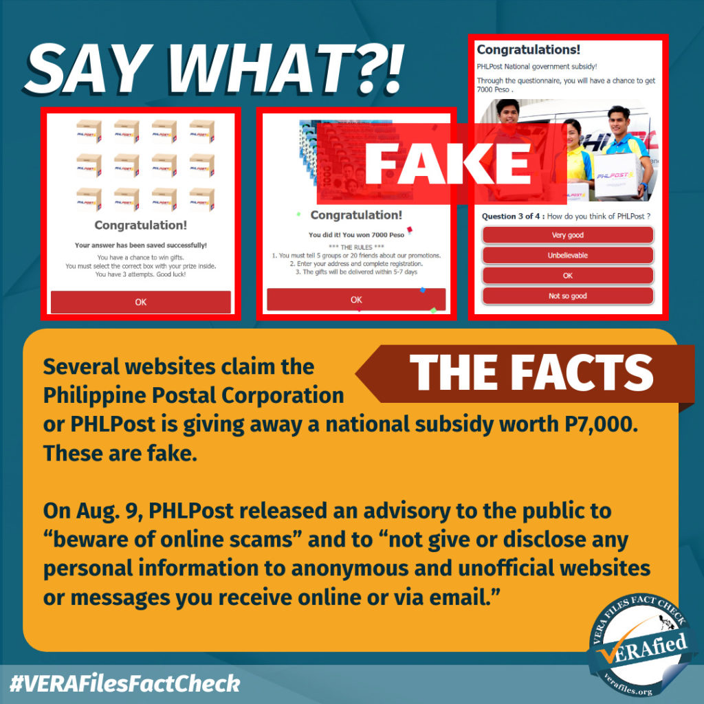 VERA FILES FACT CHECK Web links to ‘PHLPost’ subsidy a SCAM VERA Files