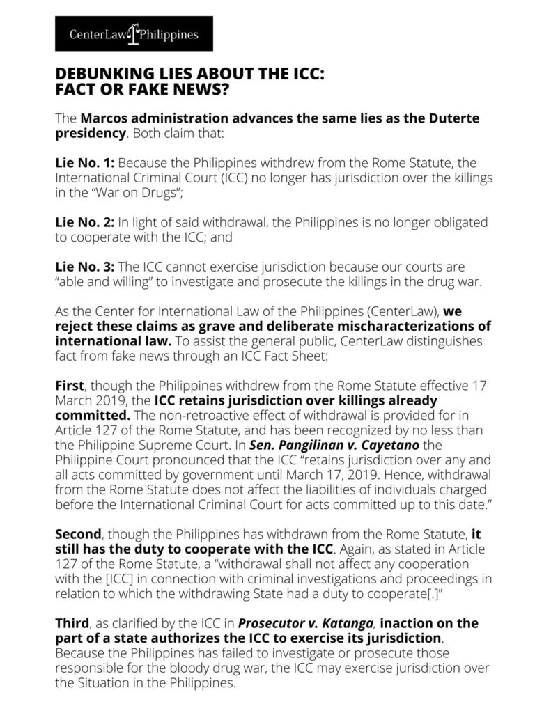 CenterLaw: Debunking lies about the ICC- Fact or Fake News