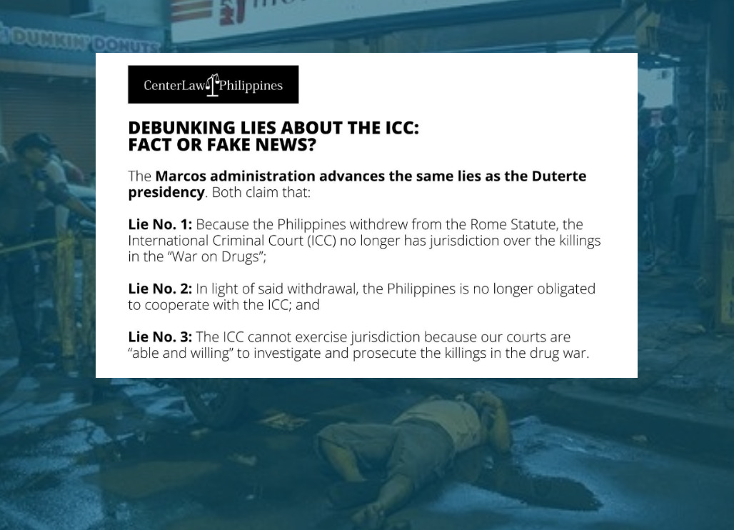 Centerlaw rejects ‘lies’ undermining ICC jurisdiction over drug war probe